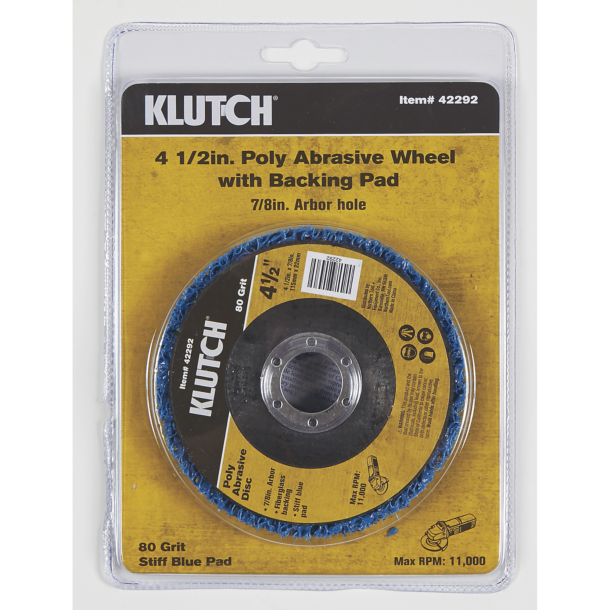 Klutch 4-1/2in. Poly Abrasive Disc, 80 Grit, 7/8in. Arbor Hole